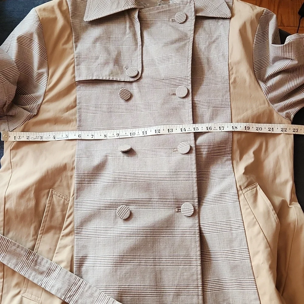 Zara Tan Plaid Houndstooth Double Breasted Trench Coat Size M - Picture 10 of 16